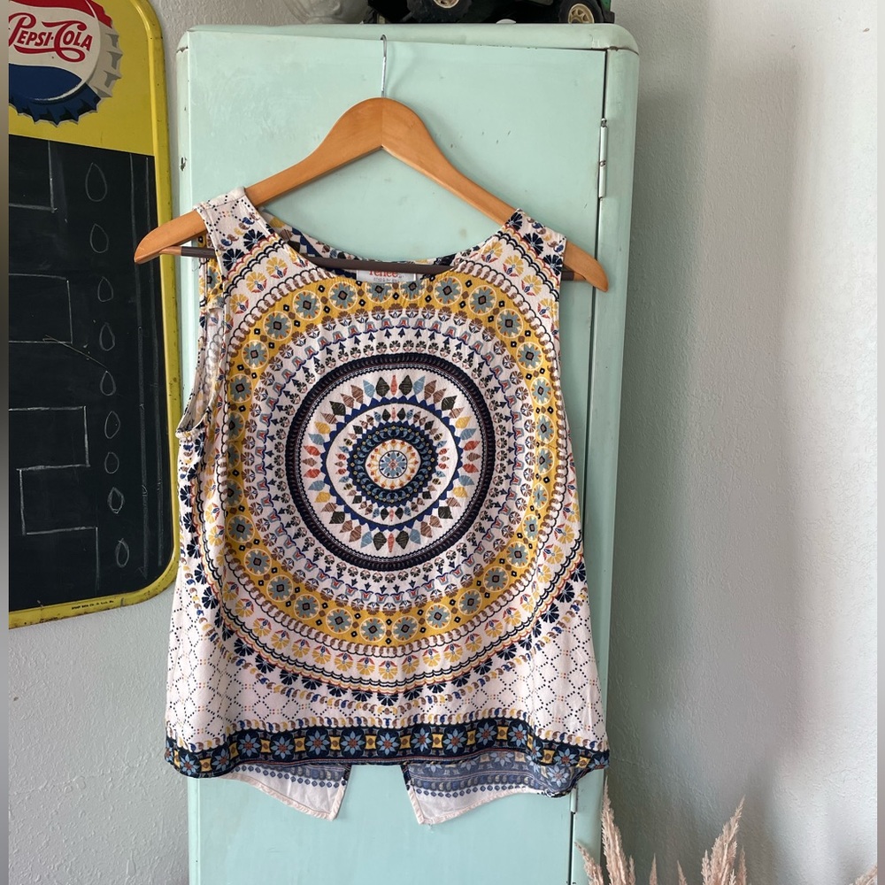 Renee C. Boho Tank Top Blouse, Crew Neck, Size Small